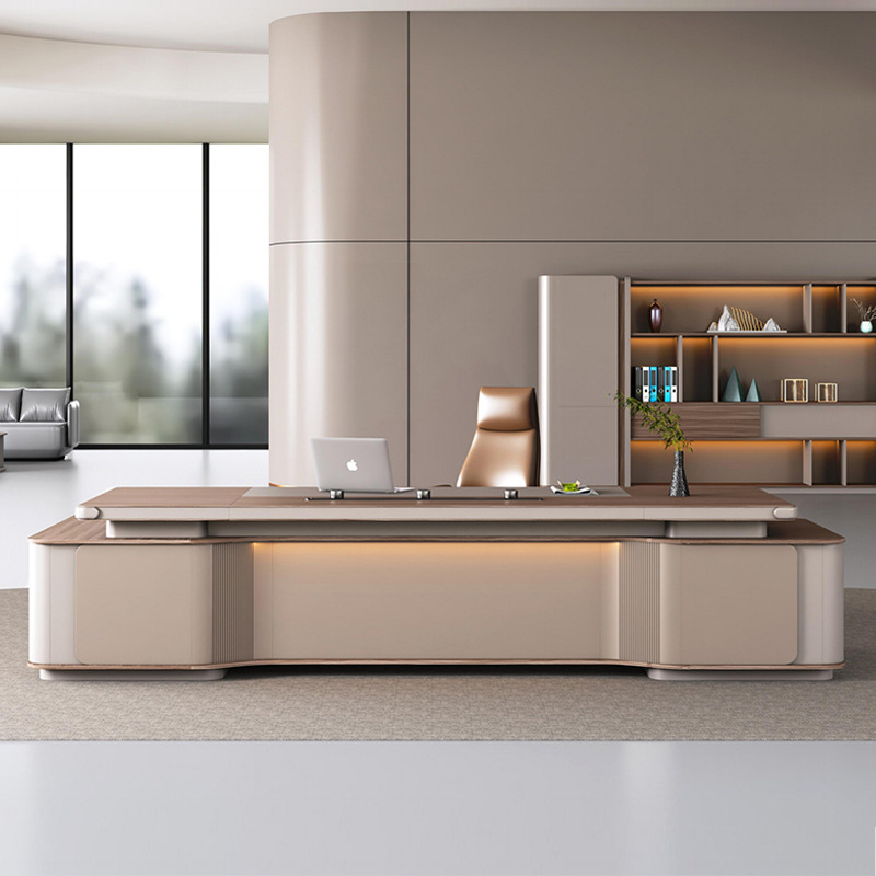 Модел: DBT005 Модерен глас-Control Light Strip Boss Комбинирано бюро и шкаф, многофункционален контакт, светло луксозно и елегантно офис бюро Boss.